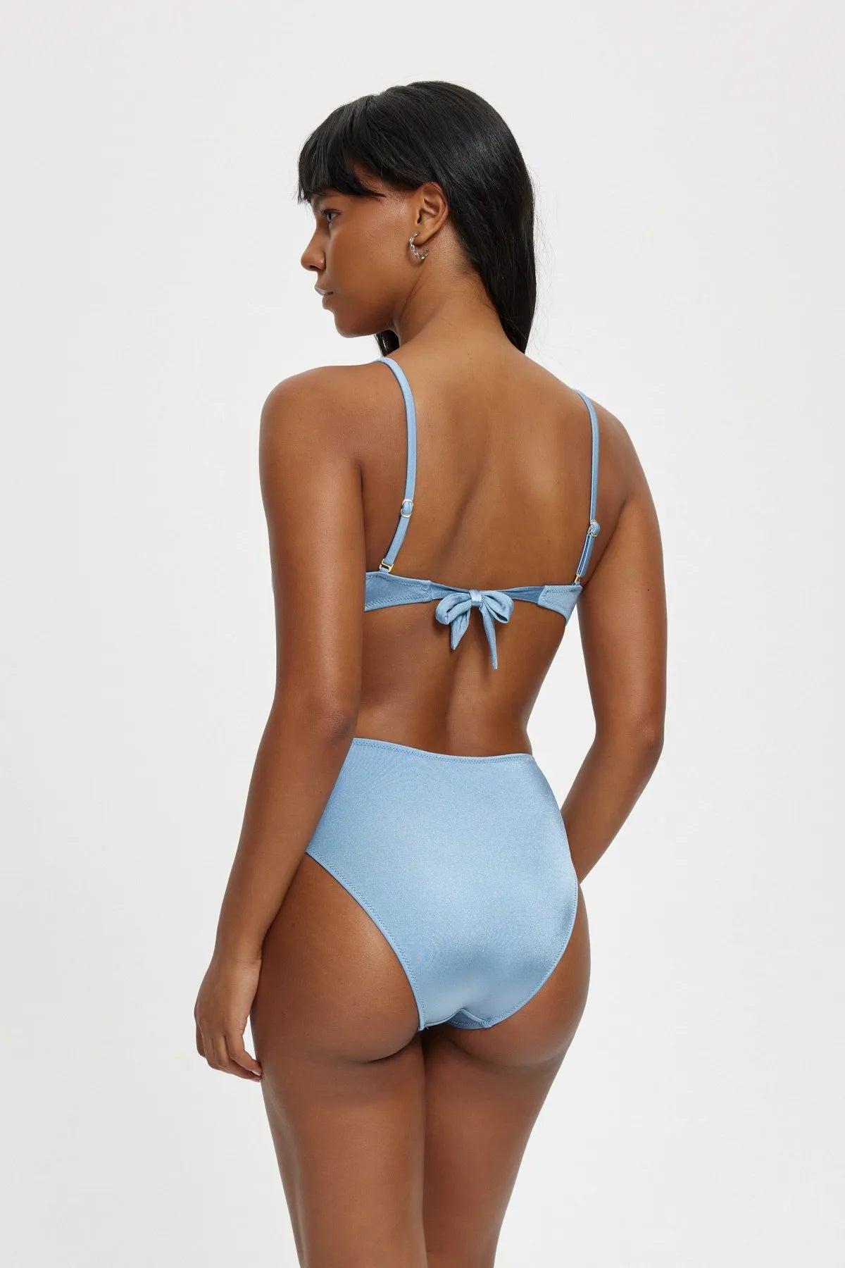 B11090 Straplez Boş Kaplı Boncuklu Bikini Takımı - Mavi