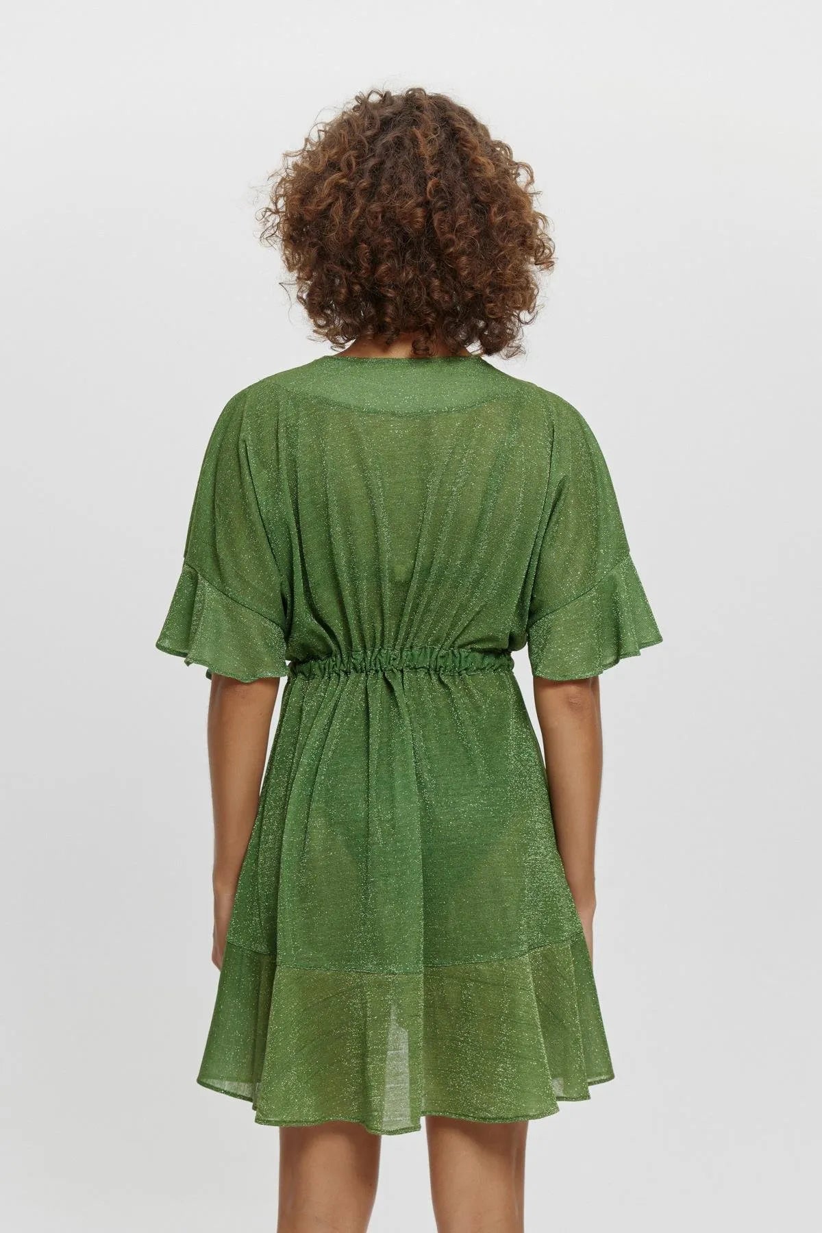 P15096 Simli Fırfırlı Kısa Kimono - Haki