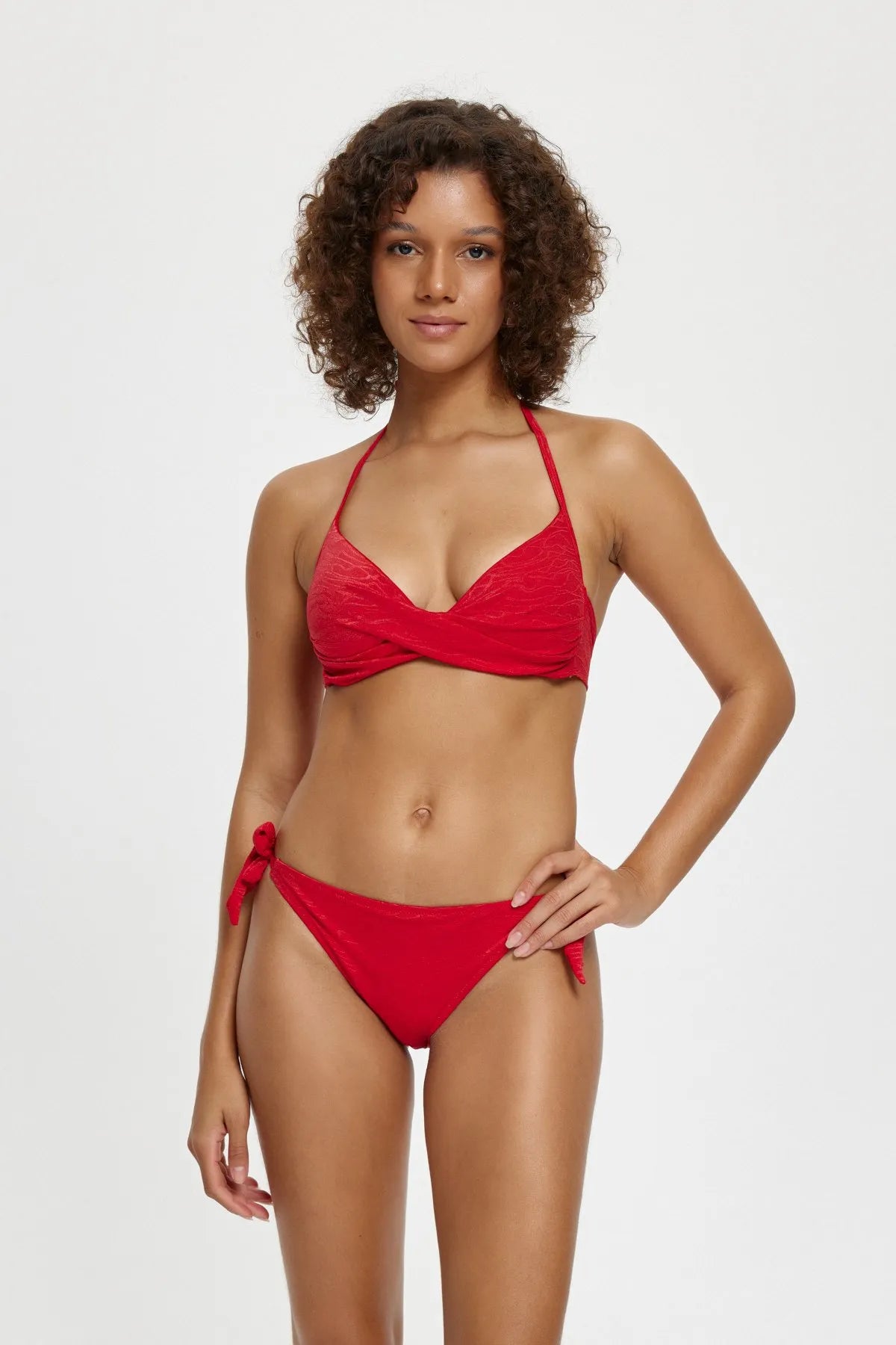 B11104 Yandan Dolgulu Bikini Takım - Kırmızı
