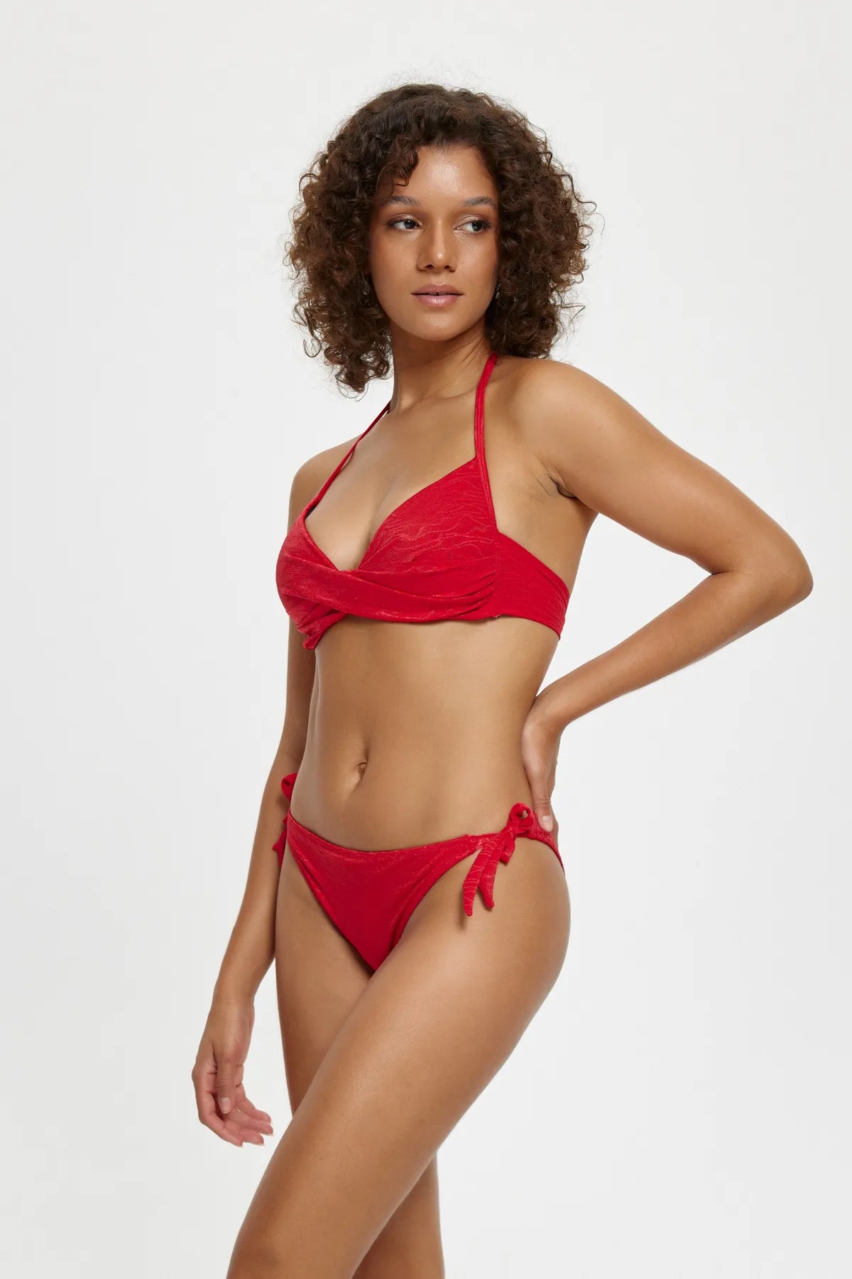 B11104 Yandan Dolgulu Bikini Takım - Kırmızı
