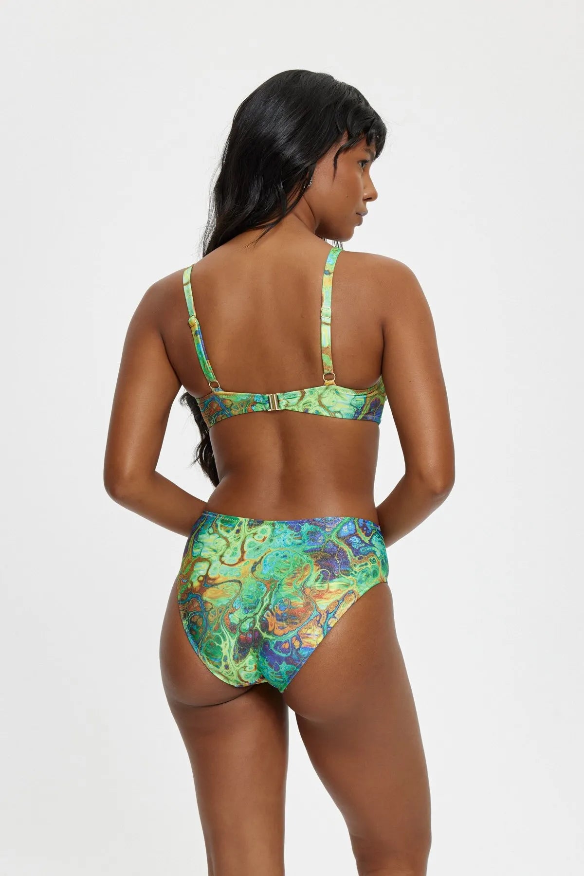 B11039 Biye Detaylı Boş Kaplı Straplez Bikini Takımı - Yeşil