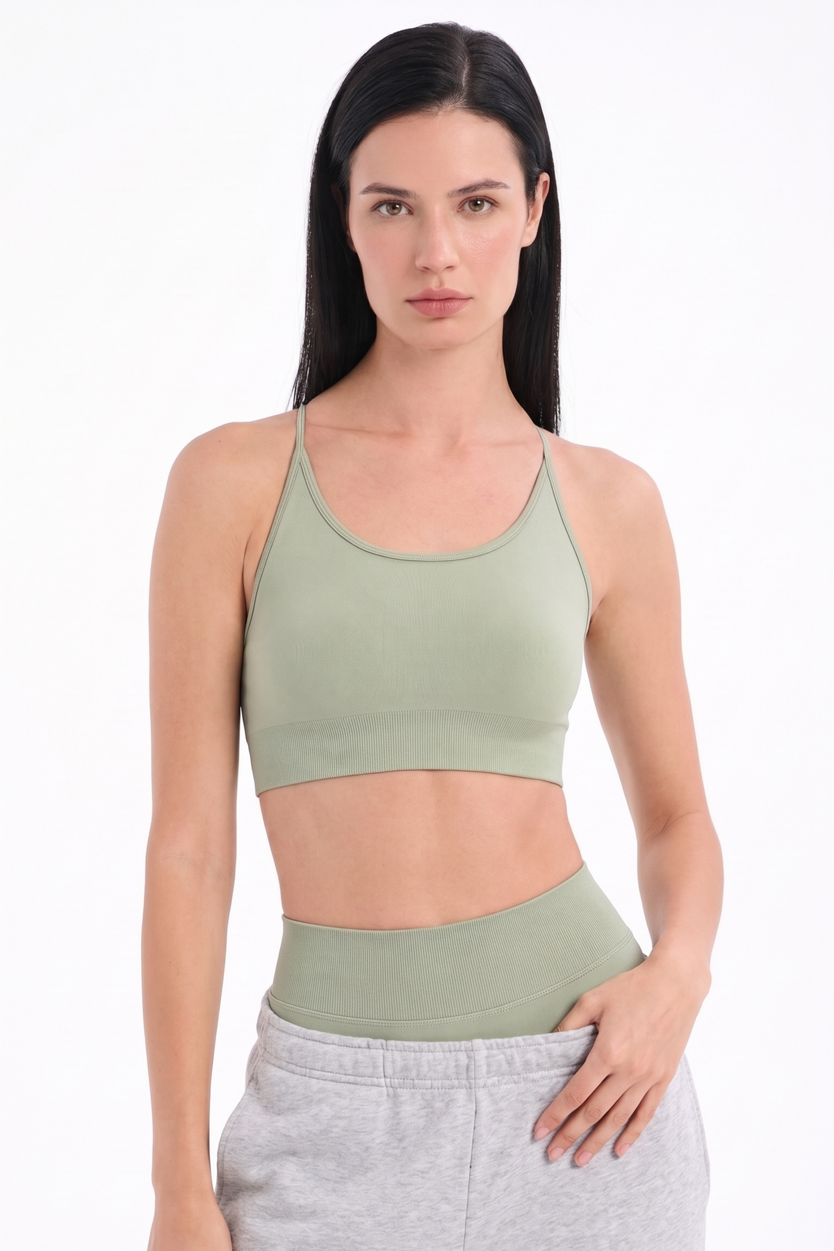 Seamless İnce Askılı Spor Bra W262  - Mint Yeşil