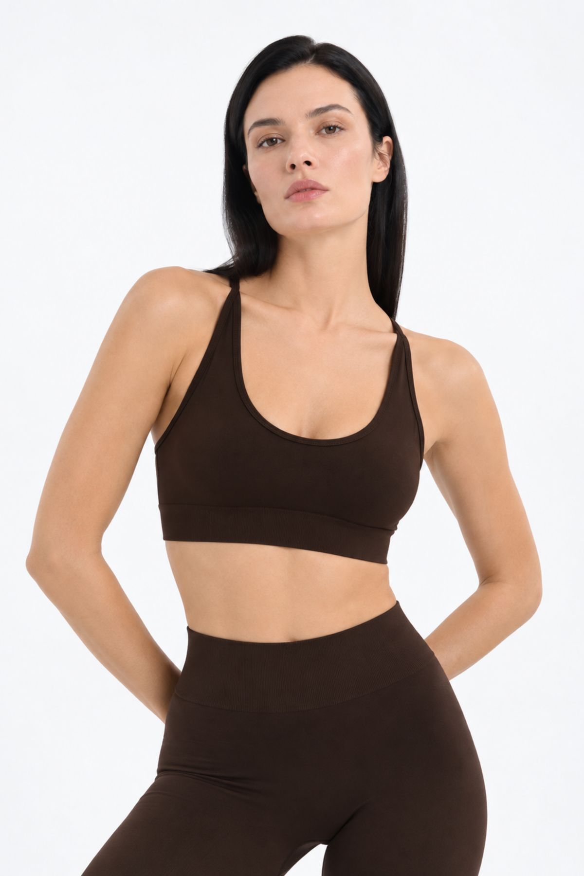 Seamless Çapraz Askılı Spor Bra W263 - Kahverengi