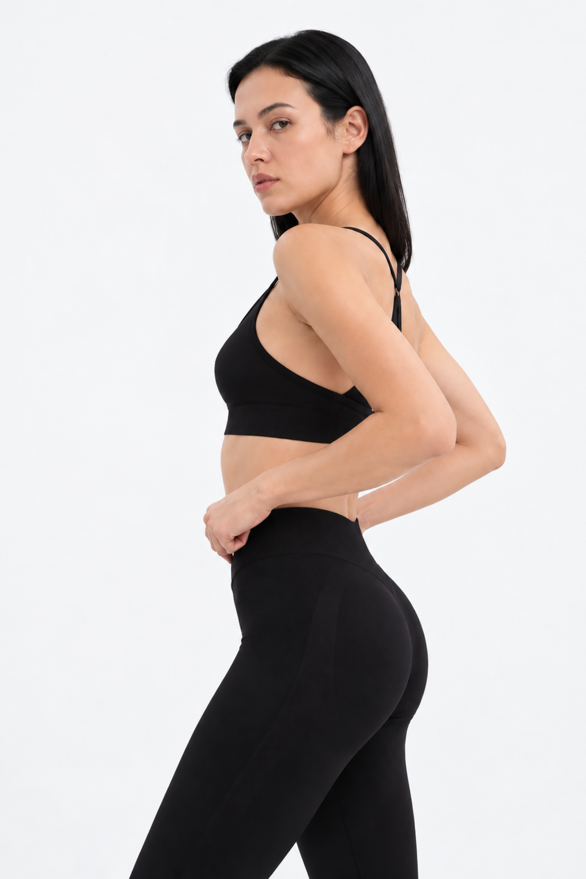Seamless Çapraz Askılı Spor Bra W263  - Siyah