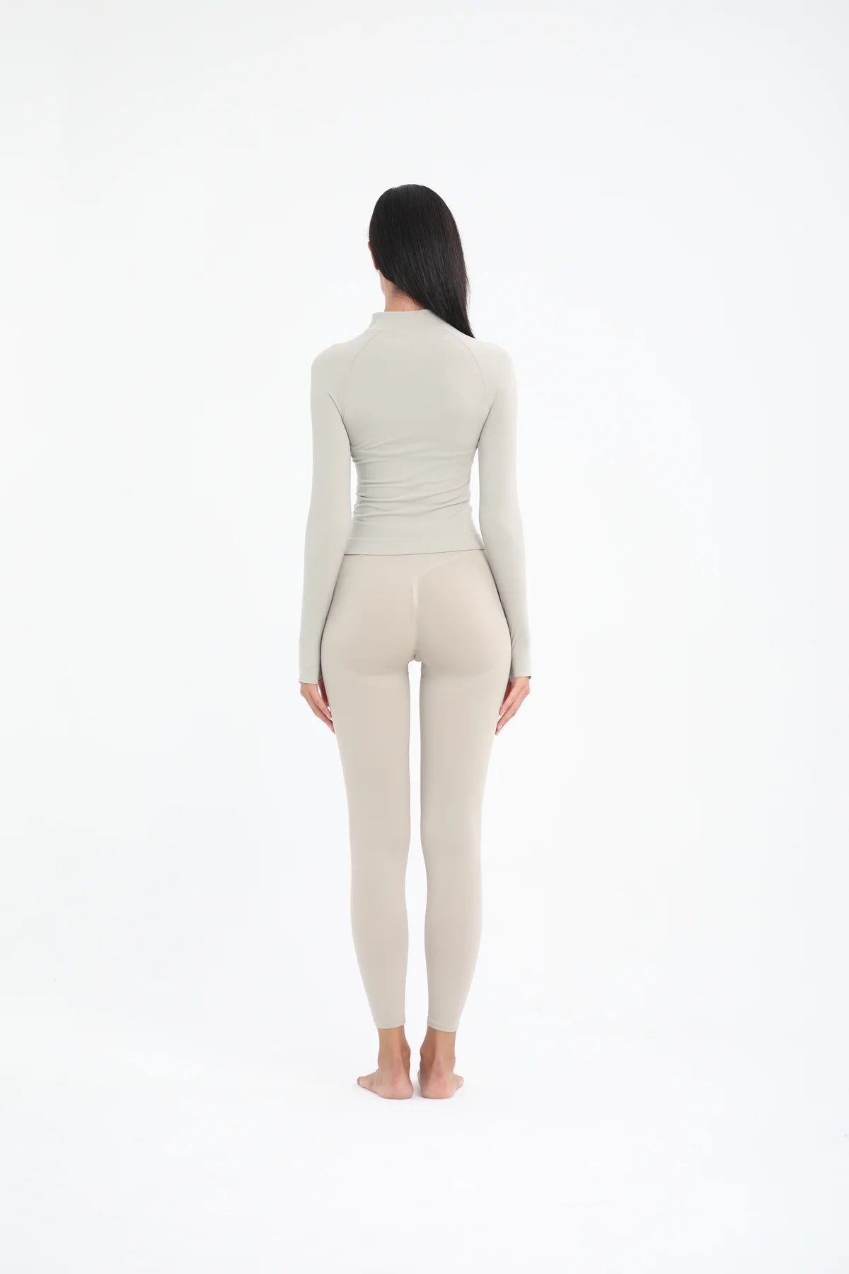 Fermuarlı Uzun Kollu Aktif Spor Üst - Ekru