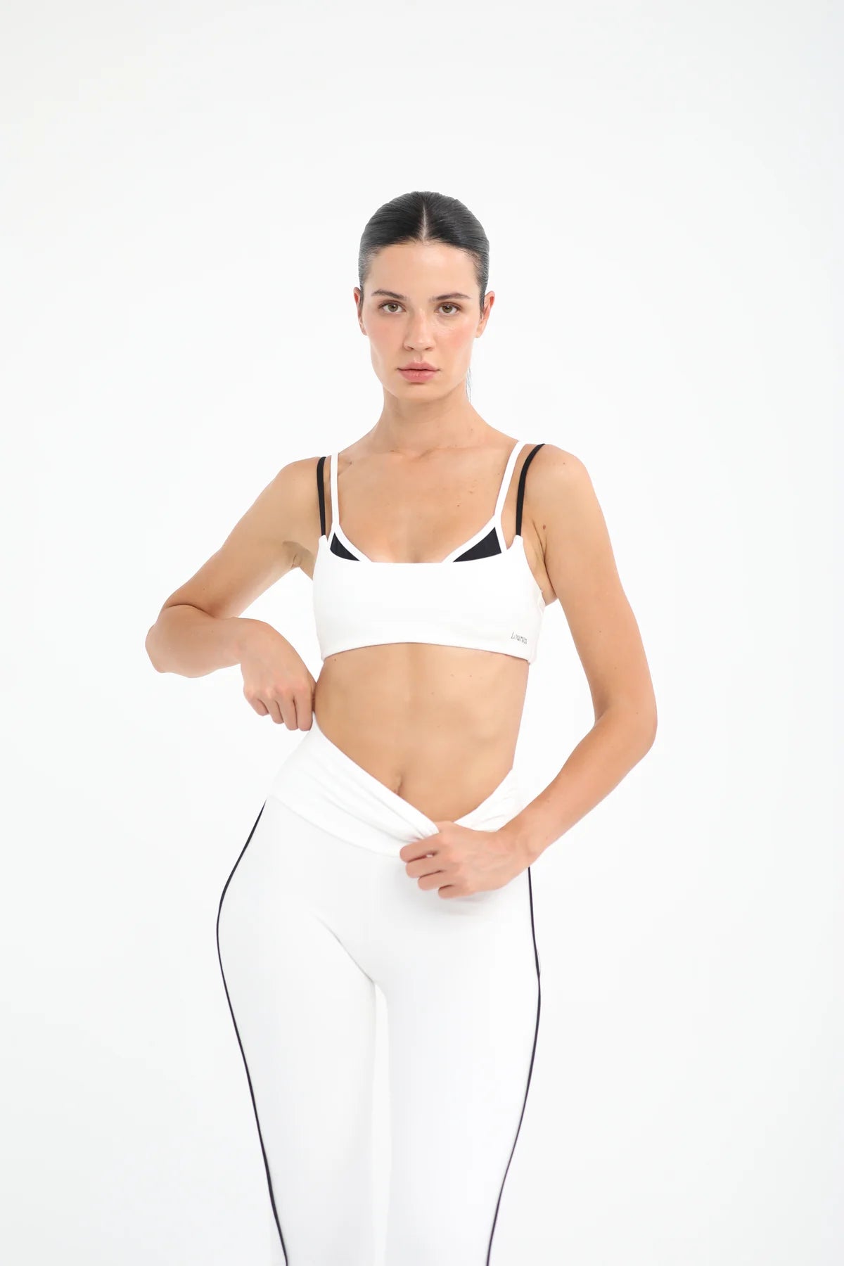 Kontrast Dikişli Yüksek Bel Spor Tayt  - Beyaz