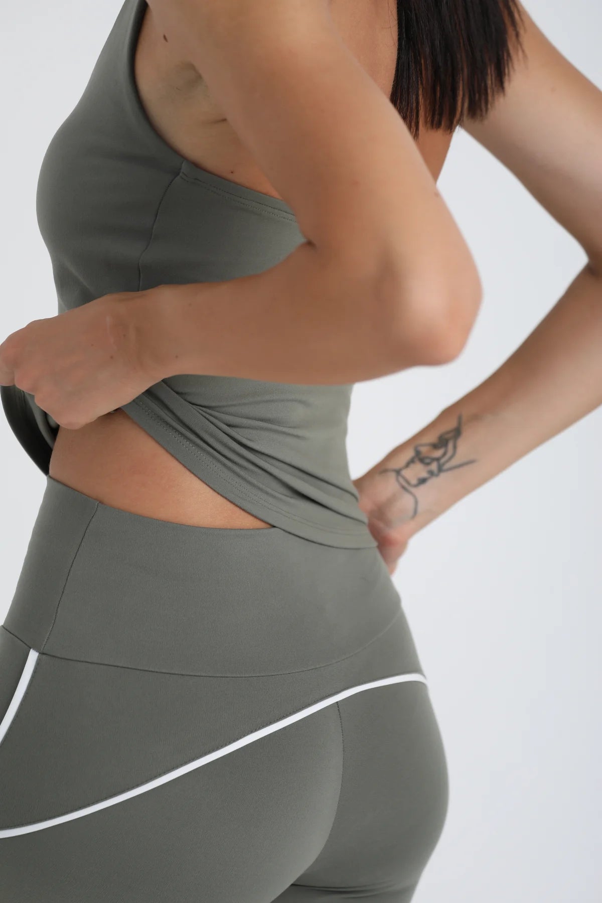 Kontrast Dikişli Yüksek Bel Spor Tayt  - Yeşil