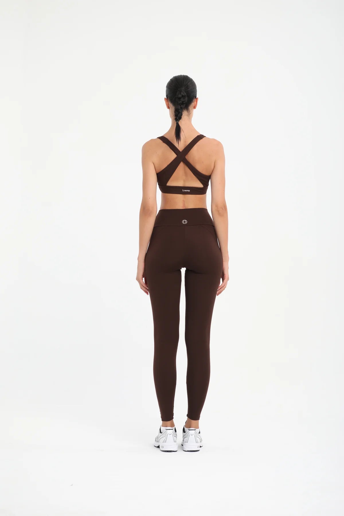 Önü Büzgülü Uzun Spor Tayt - Kahverengi