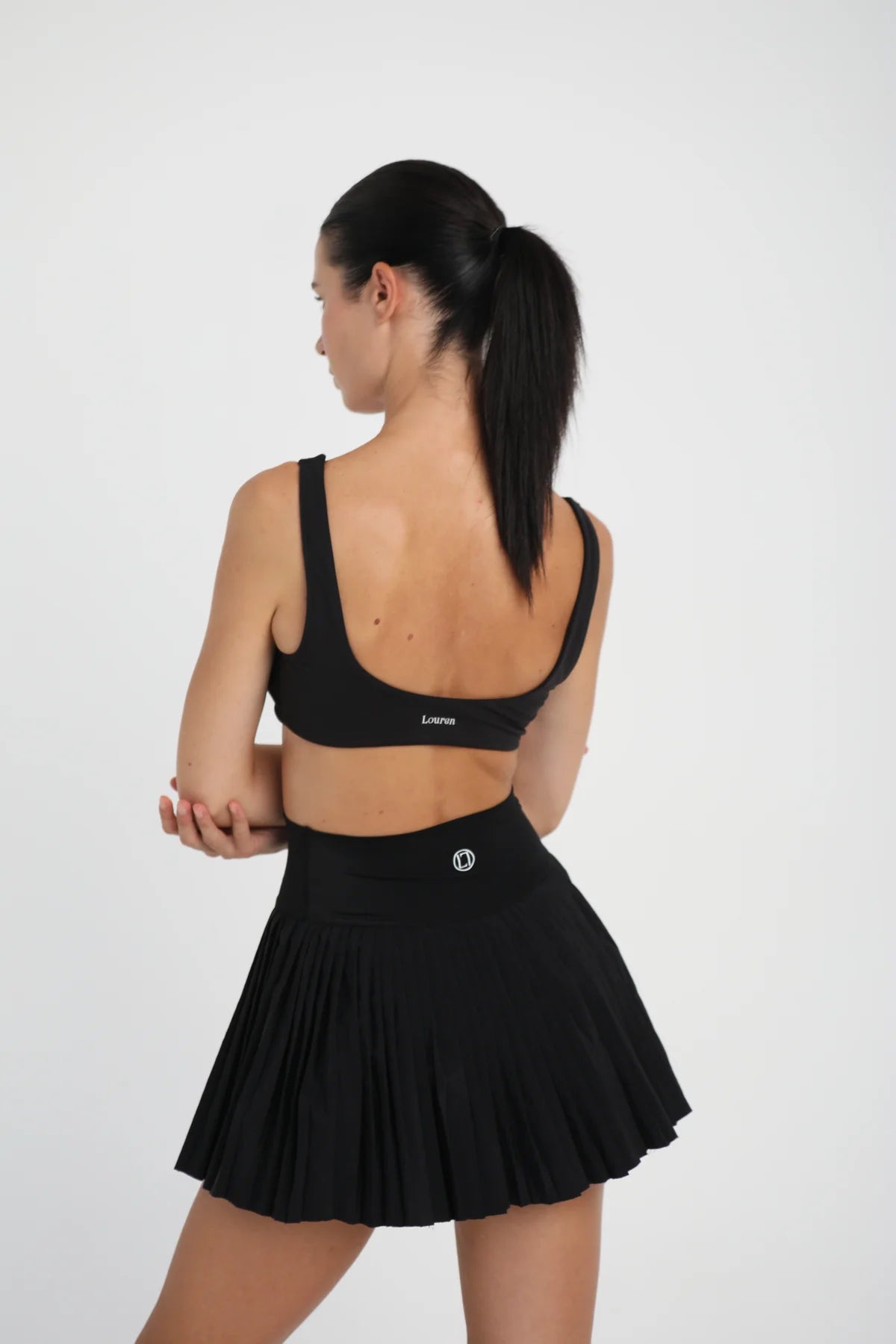 Beli Beyaz Detaylı Tenis Eteği - Siyah