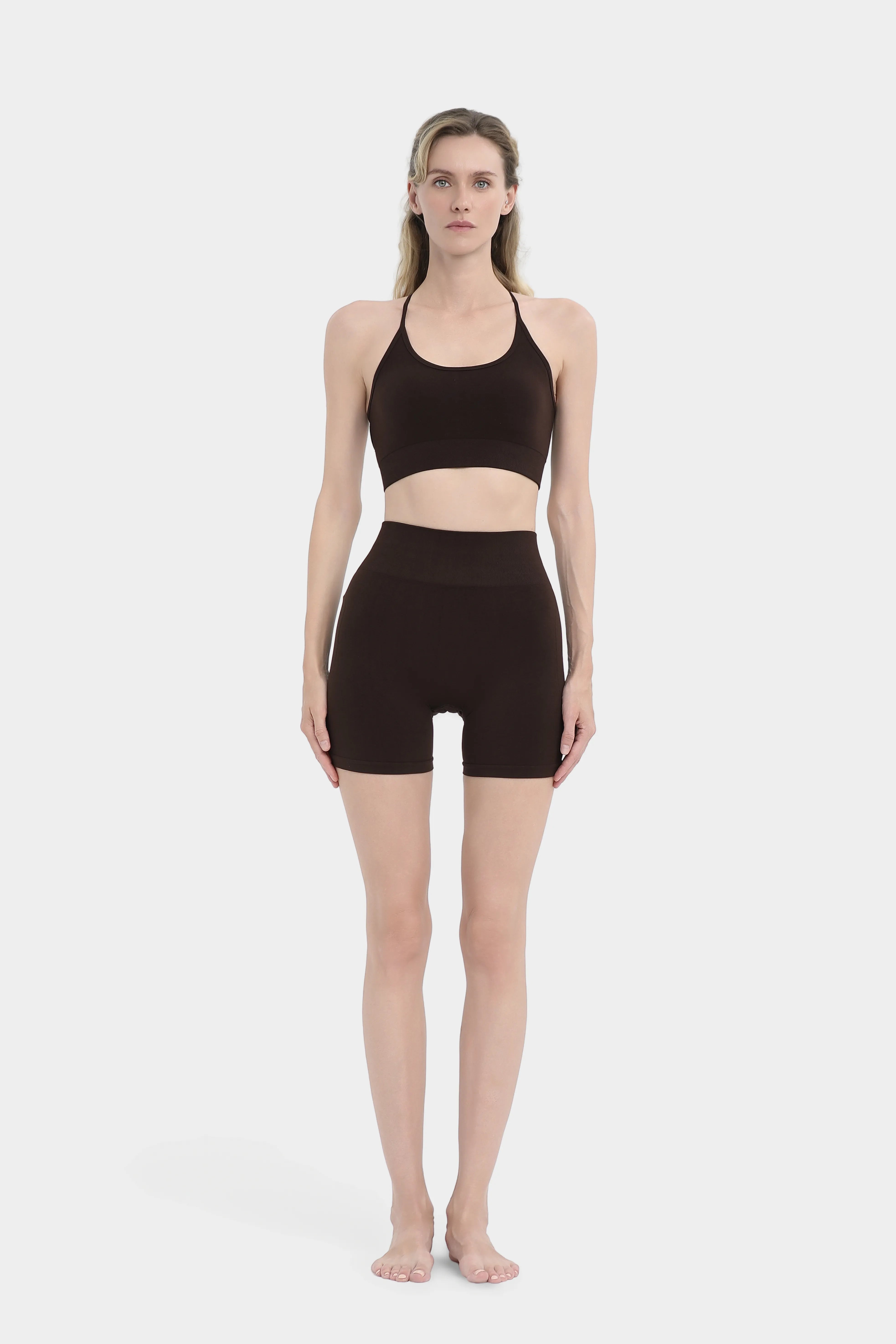 Seamless İnce Askılı Spor Bra  - Kahverengi