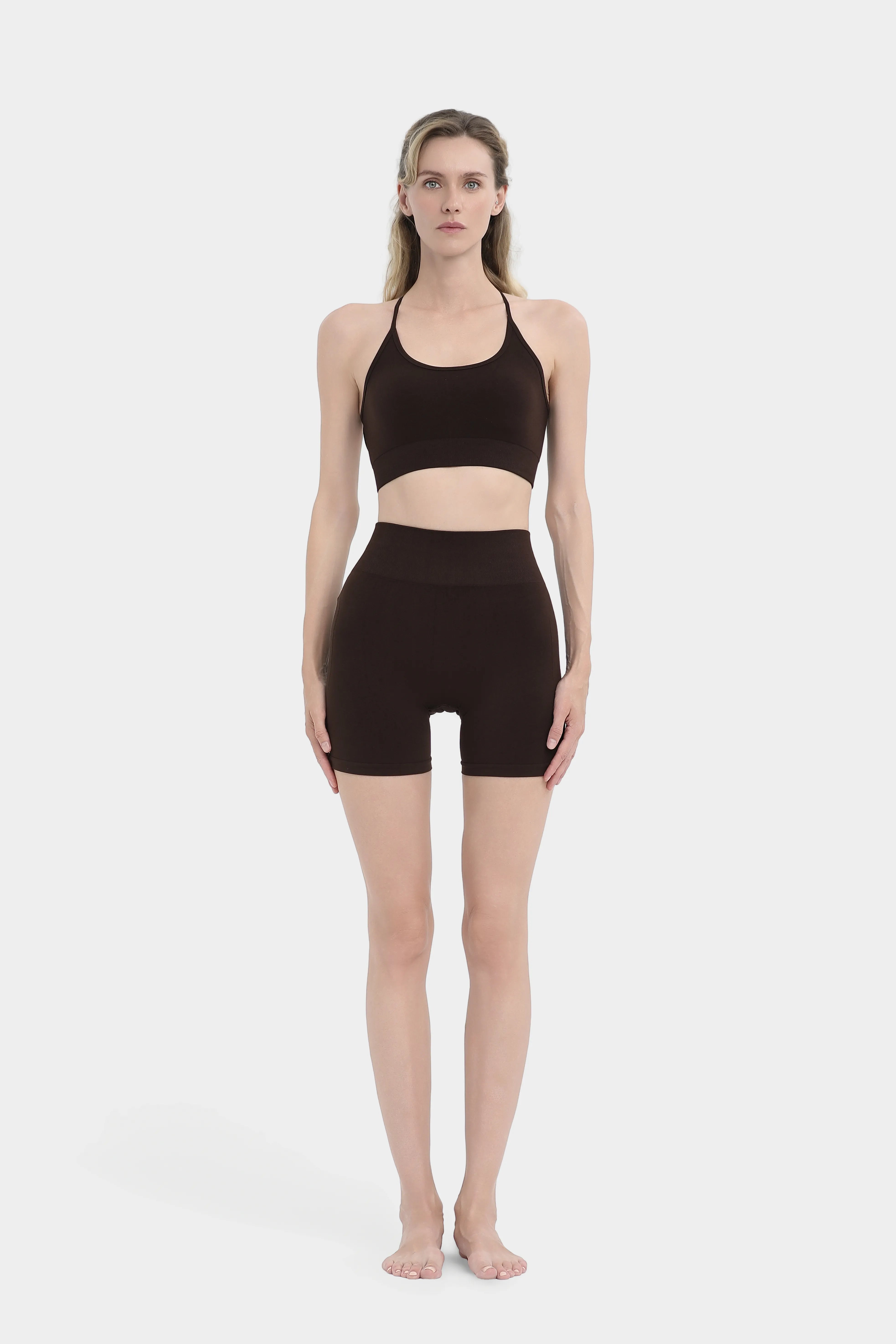 Seamless Yüksek Bel Kısa Tayt - Kahverengi