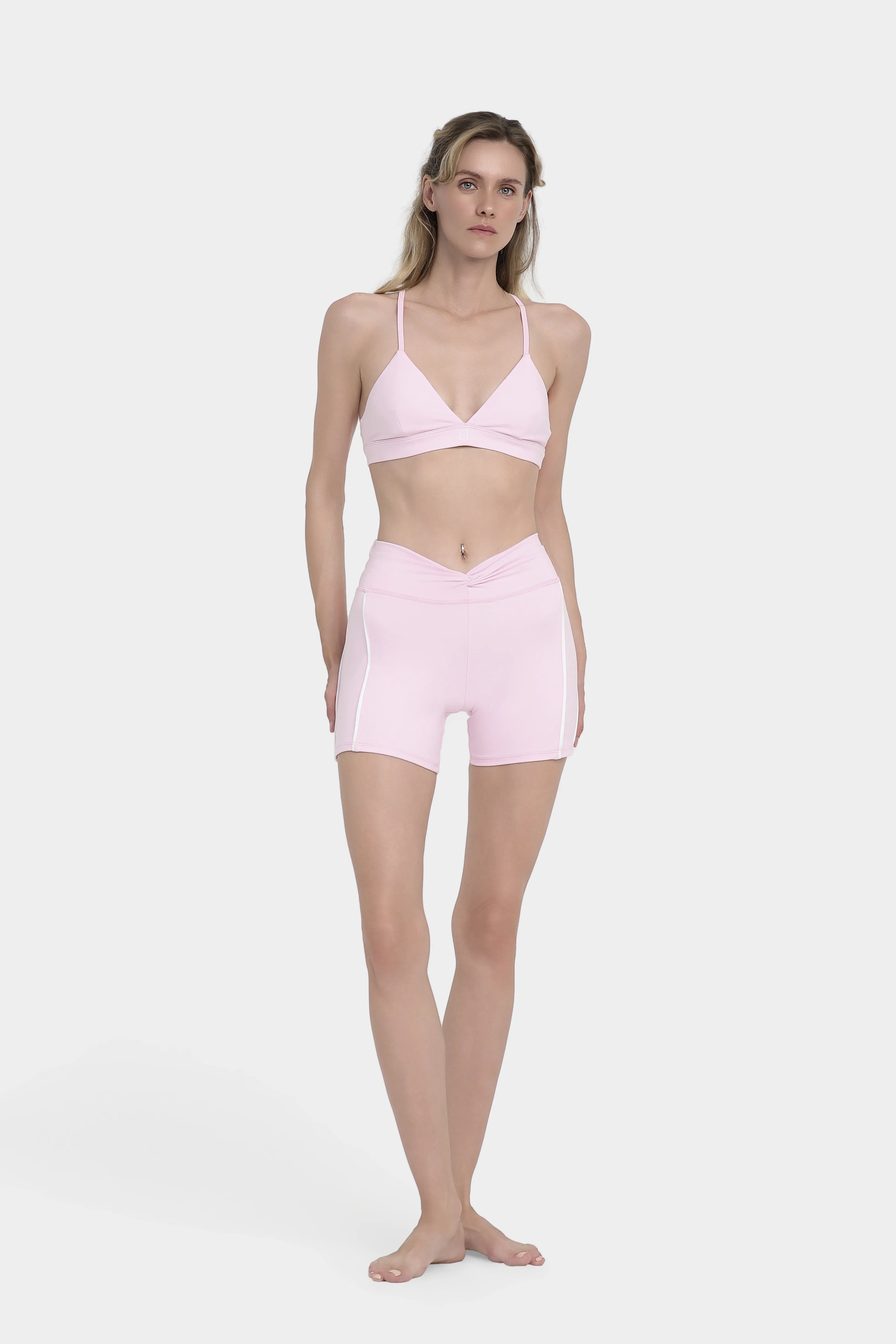 Dikiş Detaylı Kısa Spor Tayt - Pembe