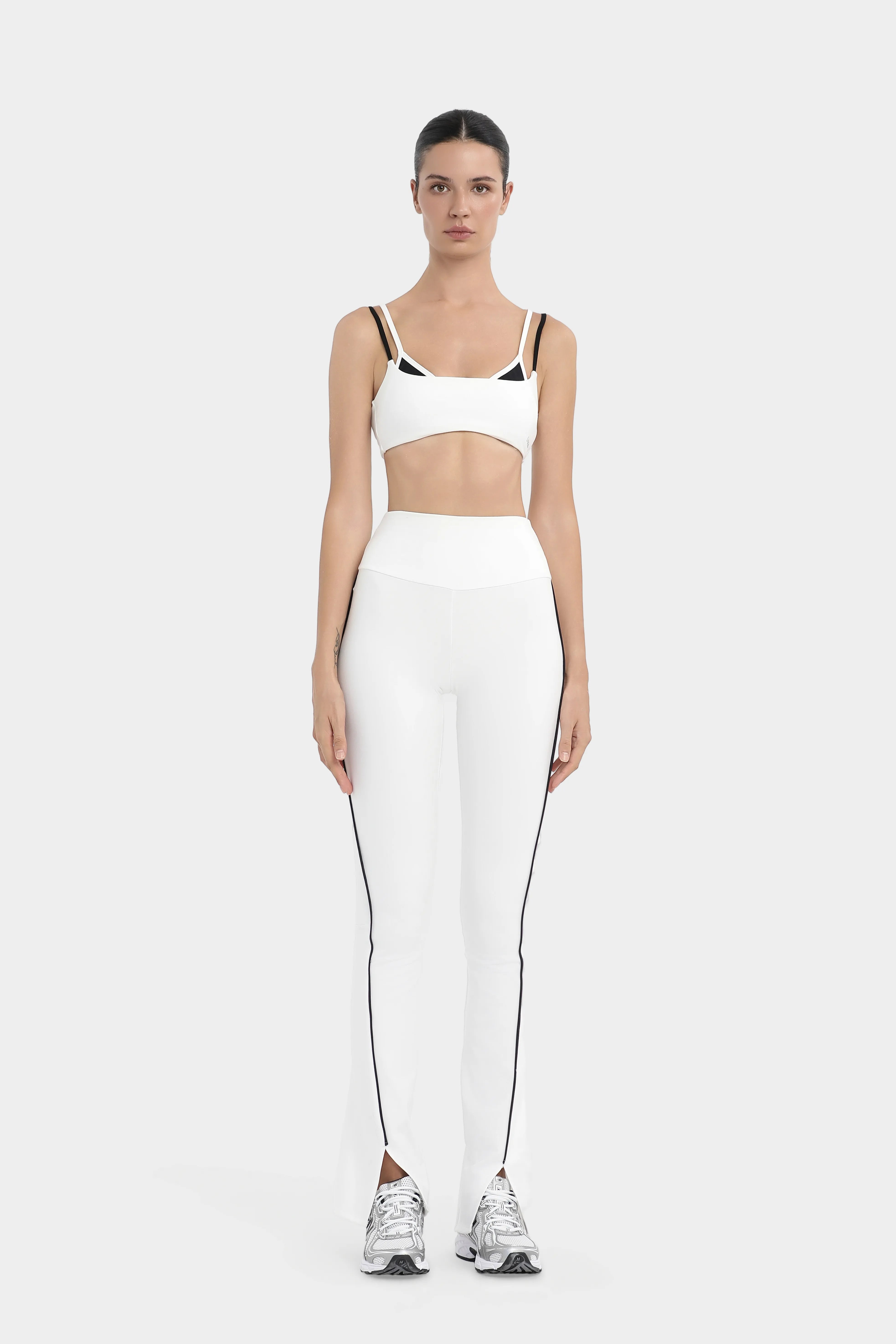 Kontrast Dikişli Yüksek Bel Spor Tayt  - Beyaz