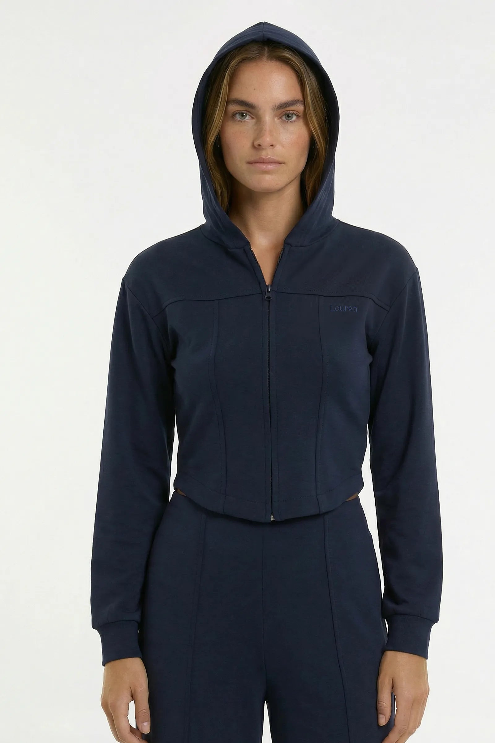 Kapüşonlu Korse Detaylı Modal Üst - Lacivert