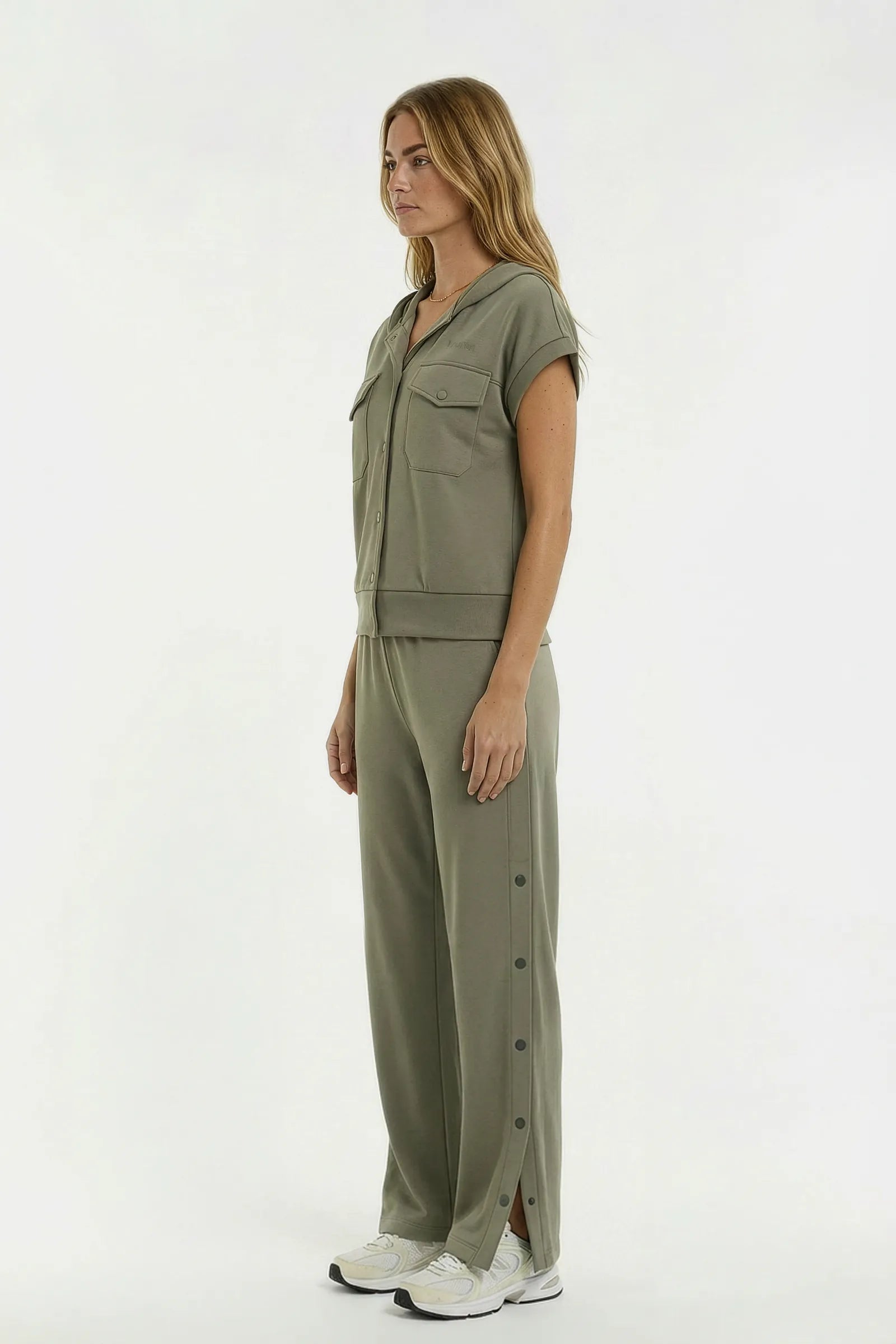 Çıtçıtlı Kapüşonlu Modal Alt - Haki